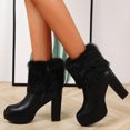 thumbnail image 5 of Jsaierl Womens Chunky High Heel Bow- Zipper Faux Fur Ankle Booties Womens Round Toe Chunky Heel Ankle Boots Zipper Block Heel Ankle Boots Winter Snow Boots Mid- Calf Ankle Bootie, 5 of 5