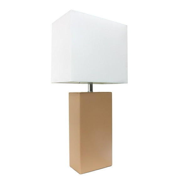 Conceptions Elégantes Lampe de table moderne en cuir avec abat-jour en tissu blanc, beige