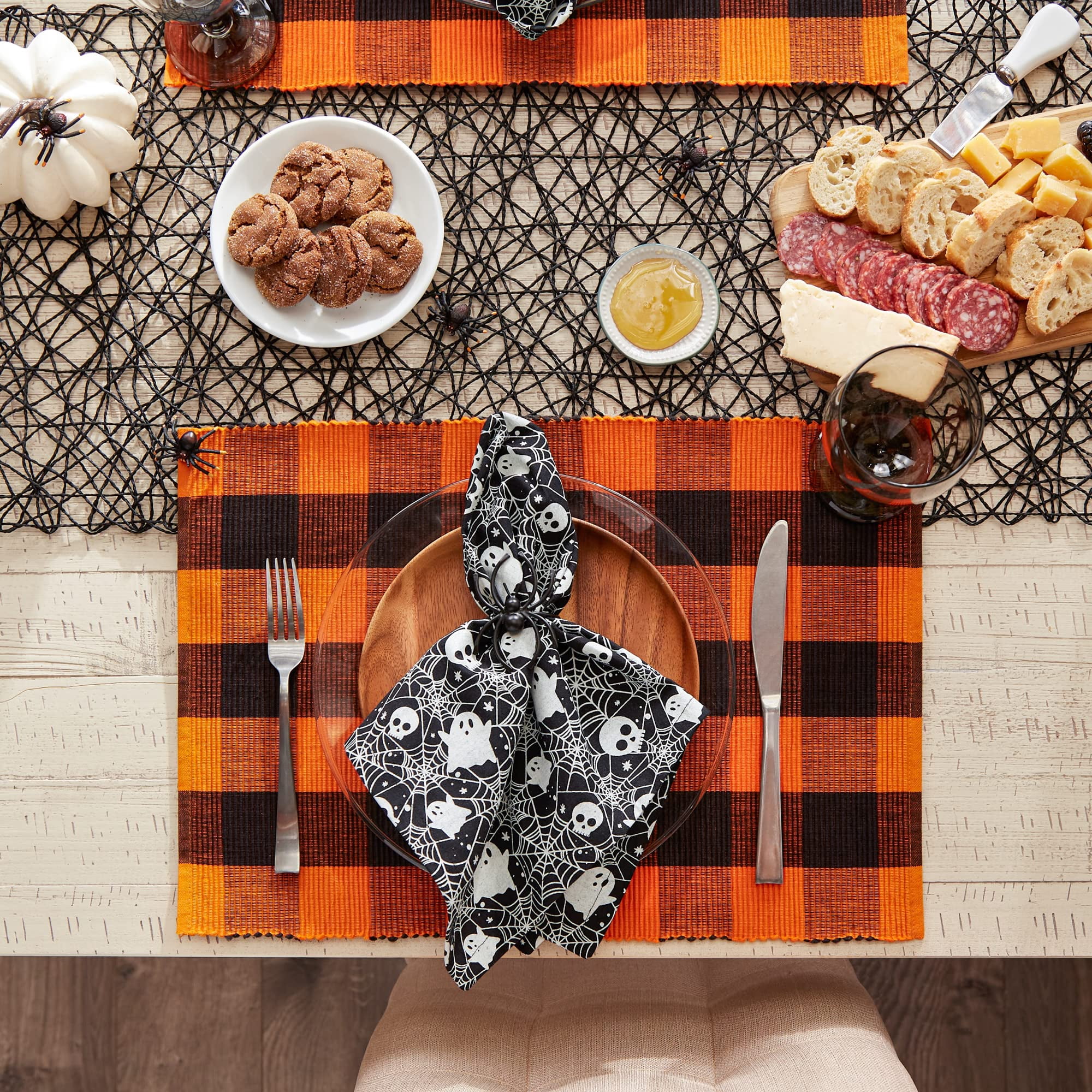 Design Imports CAMZ15345 Orange Buffalo Check Ribbed Placemat - Set of 6