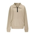 thumbnail image 6 of Htigea Womens Hoodies 1/4 Zip Pullover Sweatshirts Waffle Long Sleeve Tops with Pockets Khaki L, 6 of 9