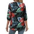 thumbnail image 6 of Nlife Women Floral Blouse for Women Hawaiian 3/4 Sleeve Top Tropical V-Neck Casual Shirt with Button Details, 6 of 7