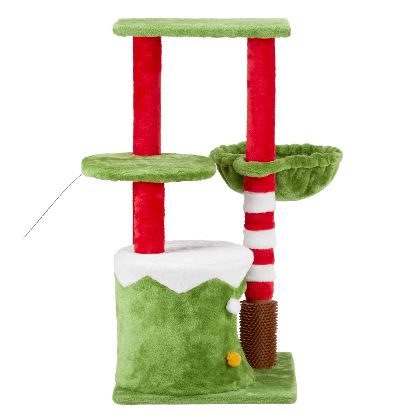 32in Christmas Themed Cat Scratching Post Tower 4-in-1 Holiday Cat Tree with Condo, Hammock Massage Brush Sturdy Anti-Tip Activity Center for Indoor Cats