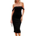 thumbnail image 3 of Wangscanis Robe Moulante pour Femme, Robe Sans Manches à Épaules Dénudées Froncée, Robe Midi d'Été pour Fête, 3 of 9