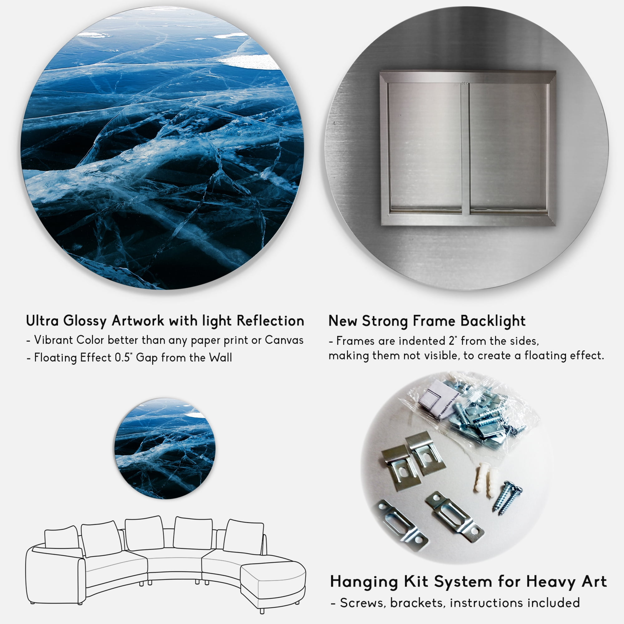 Designart 'White and Blue Ice Structure II' Modern Circle Metal Wall Art 29x29 - Disc of 29