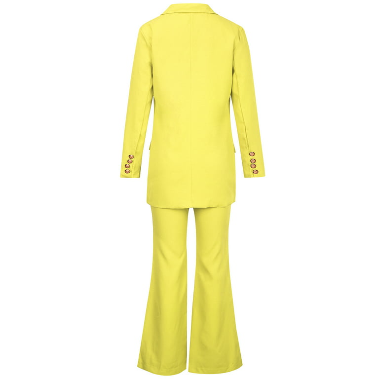 FRSASU Plus Size Long Sleeve clearance,Women's Long Sleeve Solid Suit Pants  Elegant Business Suit Sets Yellow 10(XL) 