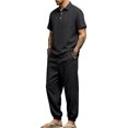 thumbnail image 4 of hotojiny Mens Summer 2 Piece Set Button Collared Short Sleeve Golf Shirt Cinch Bottoms Cargo Pants Walking Casual Outfits(Black,X-Large), 4 of 7