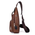 thumbnail image 2 of Leather Sling Bag Crossbody Backpack for Men Women, Travel Outdoor Camping Chest Bag with USB Port for Charging, Lightweight Leather Daypack for Hiking Daily Commute (Light Brown), 2 of 8