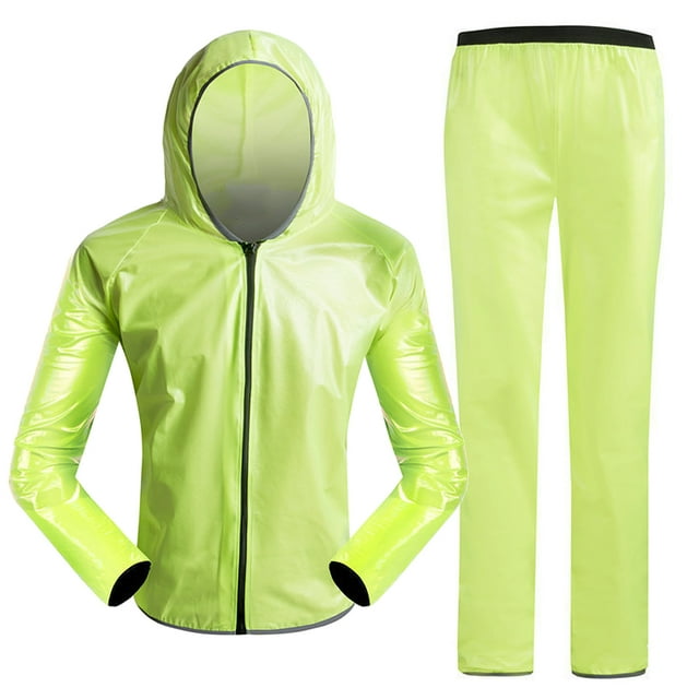 Waterproof Raincoat Pants Set Women Men Reflective Waterproof Hooded Suit for Cycling Riding Camping