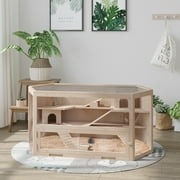 Pawhut Compatible Wooden 3-Tier Hamster Cage Hutch Box with Seesaw, Natural