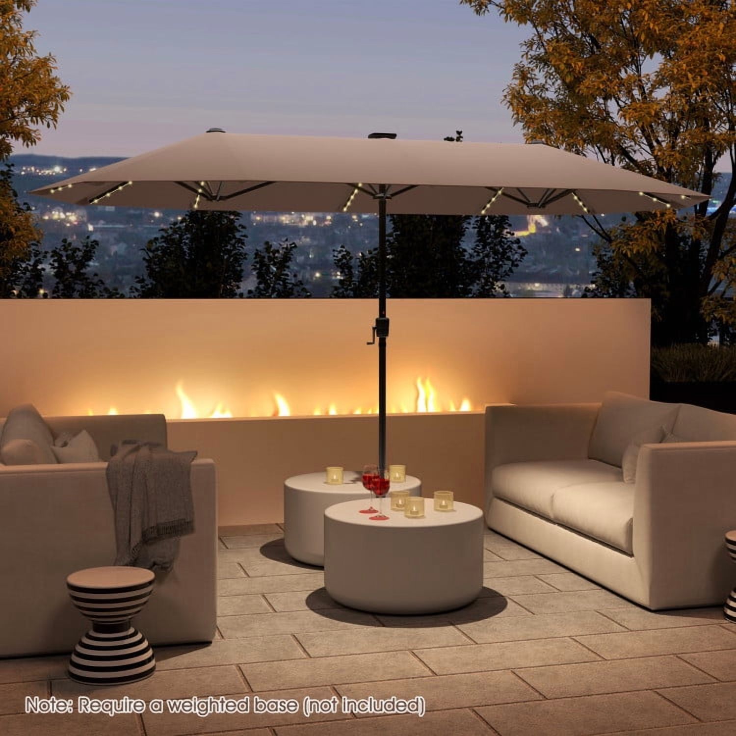 GVN Outdoor Patio Umbrella,Patio Umbrella,13 FT Large Patio Umbrella with LED Solar Lights and Crank Handle-Coffee