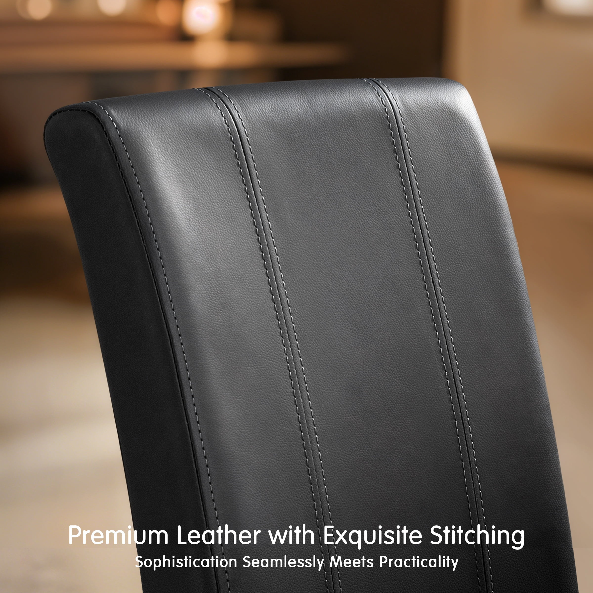 DyFun Modern Upholstered Dining Chairs Set of 2, Faux Leather Parsons Side Chairs with Upgraded Cushion for Dining Room, Black