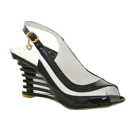 

Flat Buckle Peep Toe Wedges Heel High Heel Women Ssandals Shoes 38 Black