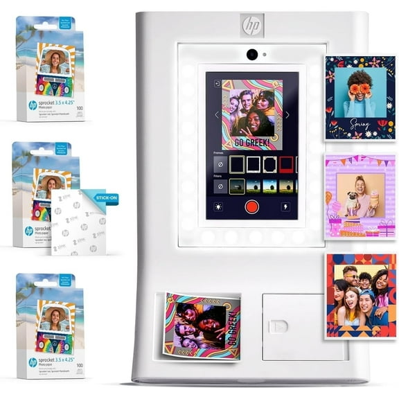 HP Sprocket Photo Booth Portable Photo Printer, ZINK Zero Ink Technology, Wi-Fi, 10.1-inch Display