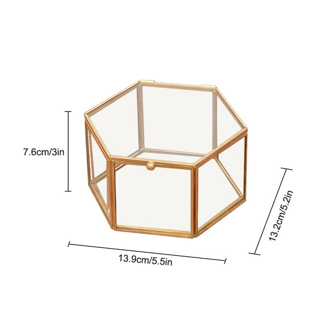 Caja de anillo de cristal transparente geométrica con forma hexagonal, caja de joyería para anillo de boda, decoración del hogar