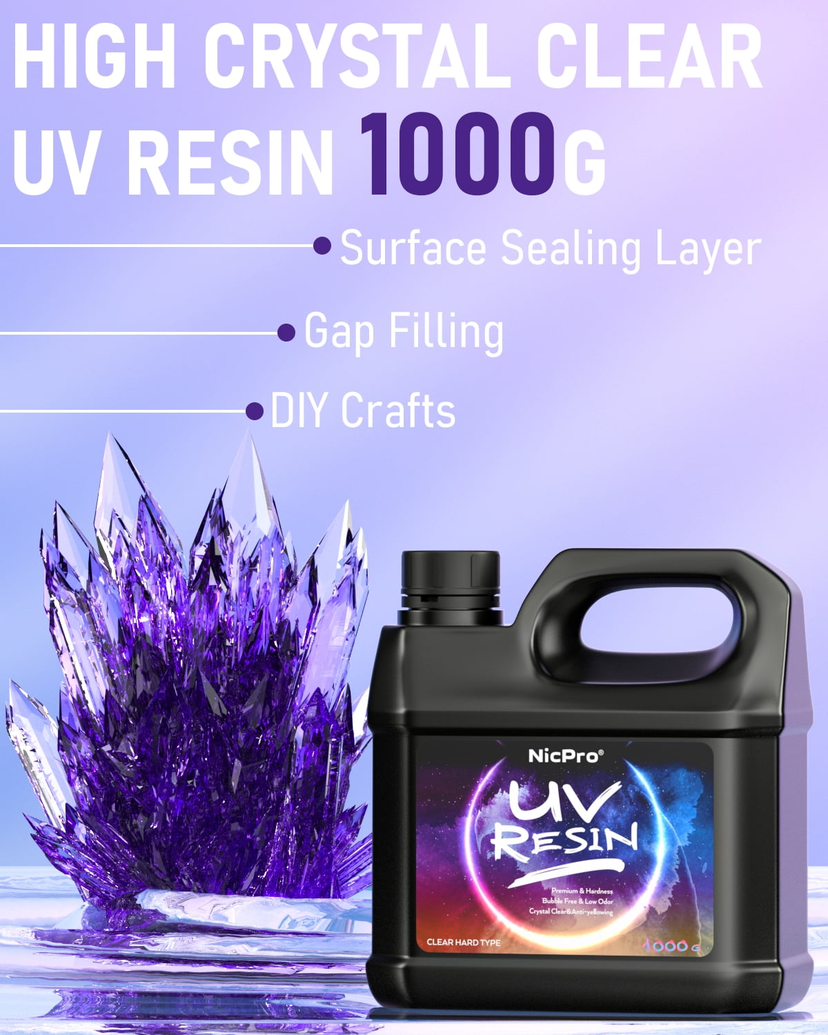 Nicpro 2000g UV Resin Kit, Large Crystal Clear UV Cure Epoxy Resin Supplies, Low Odor & Quick Curing Transparent Solar Activated Glue for Jewelry Making, Handmade DIY Craft, Coating and Casting