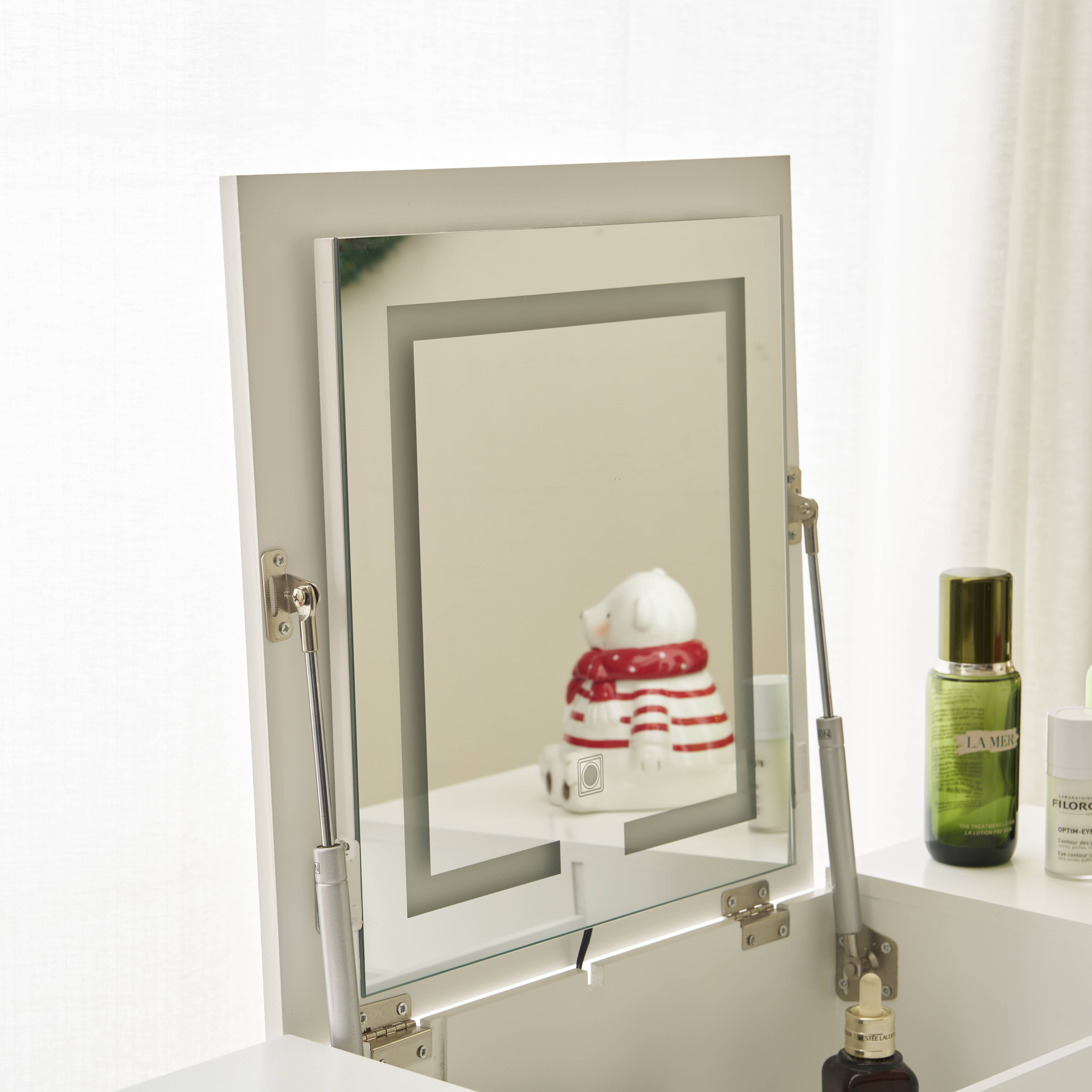 Ktaxon Lighted Makeup Vanity Table Set,Flip-top Mirror Dressing Table with LED Light, Writing Desk with Drawer and Stool, White