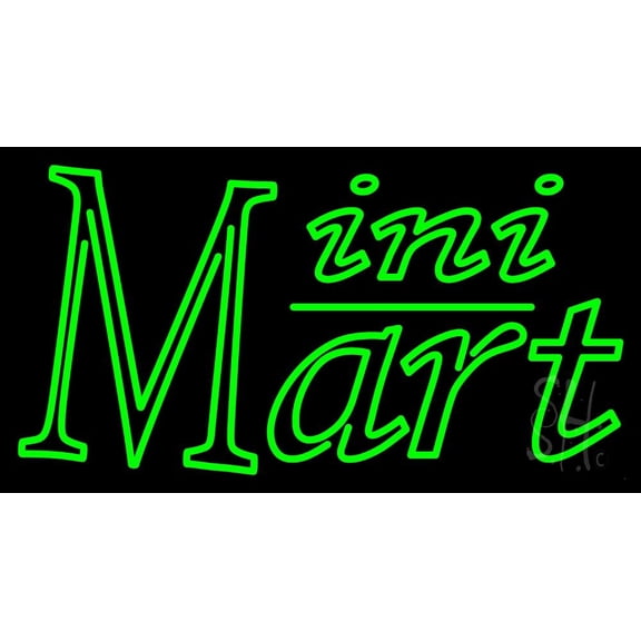 Green Mini Mart LED Neon Sign 13 x 24 - inches, Black Square Cut Acrylic Backing, with Dimmer - Bright and Premium built indoor LED Neon Sign for Defence Force.