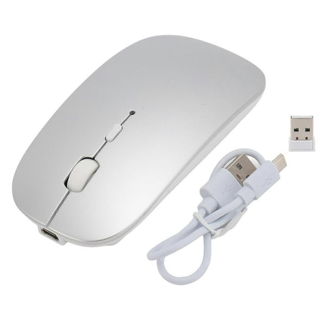 Souris sans fil 2,4 GHz Bluetooth double mode, 3 DPI, réglable, fonctionnement silencieux, ergonomique, rechargeable, pour ordinateur portable, argent