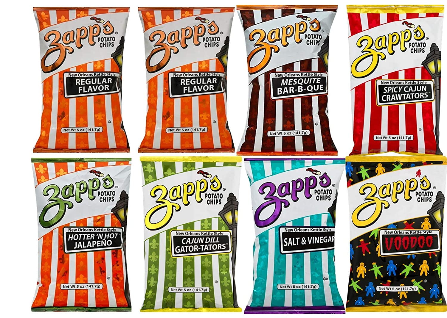 Zapp's New Orleans Kettle Style Potato Chips 5 Oz Bags (Variety Pack of