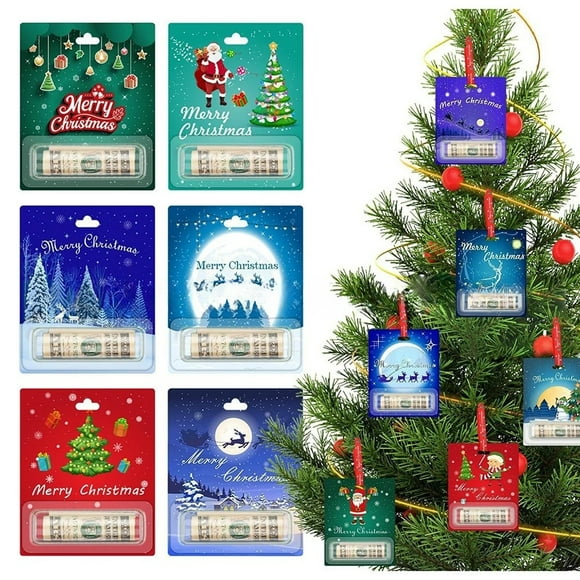 12PCS Christmas Cash Money Clip Greeting Cards with Cover Xmas Tree Ornaments