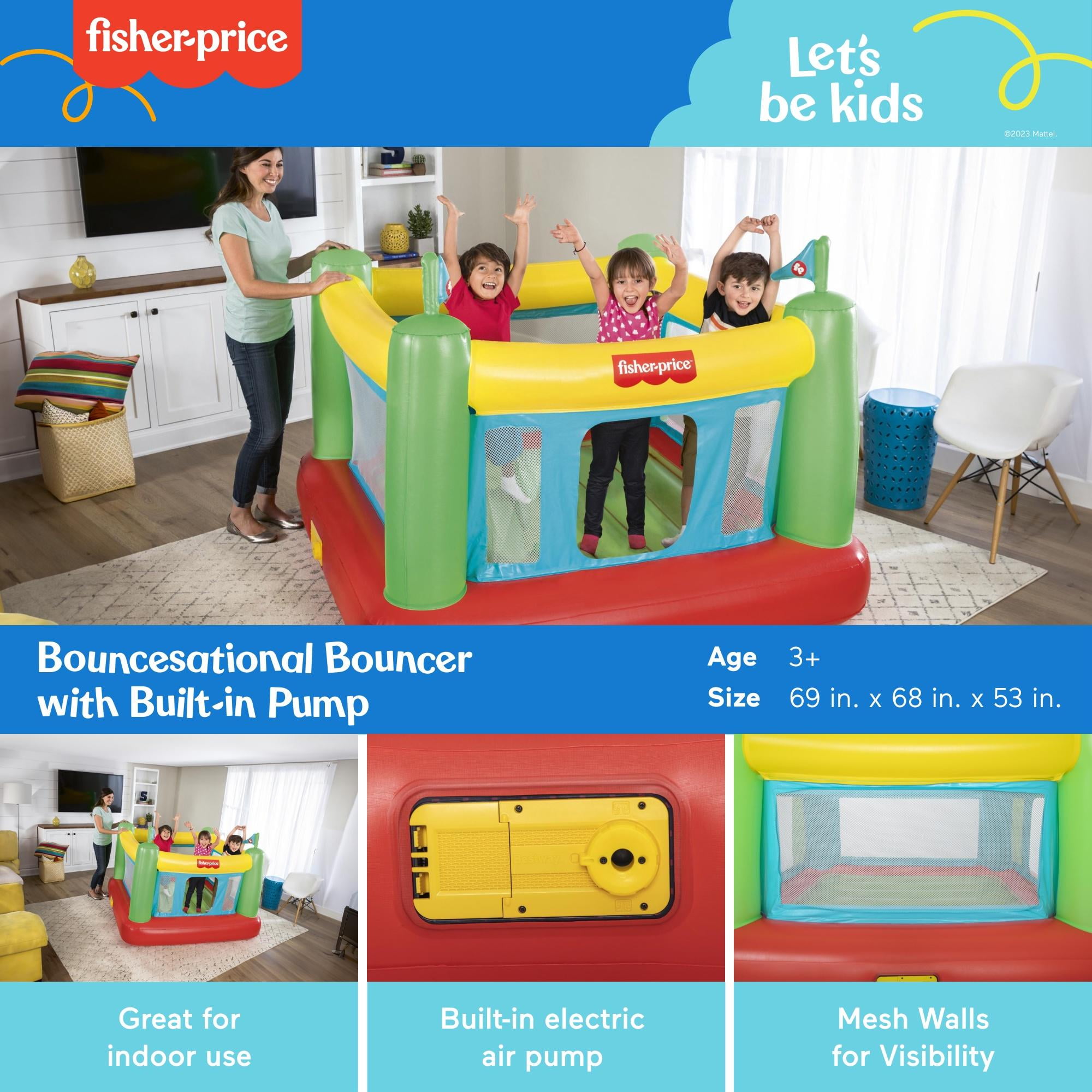 Fisher Price Indoor Bouncer with Built-in Pump – Easy Setup, Safe Fun