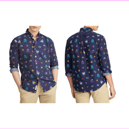 Polo Ralph Lauren Classic-Fit Print Oxford Button-Down Shirt Rugby Blue L