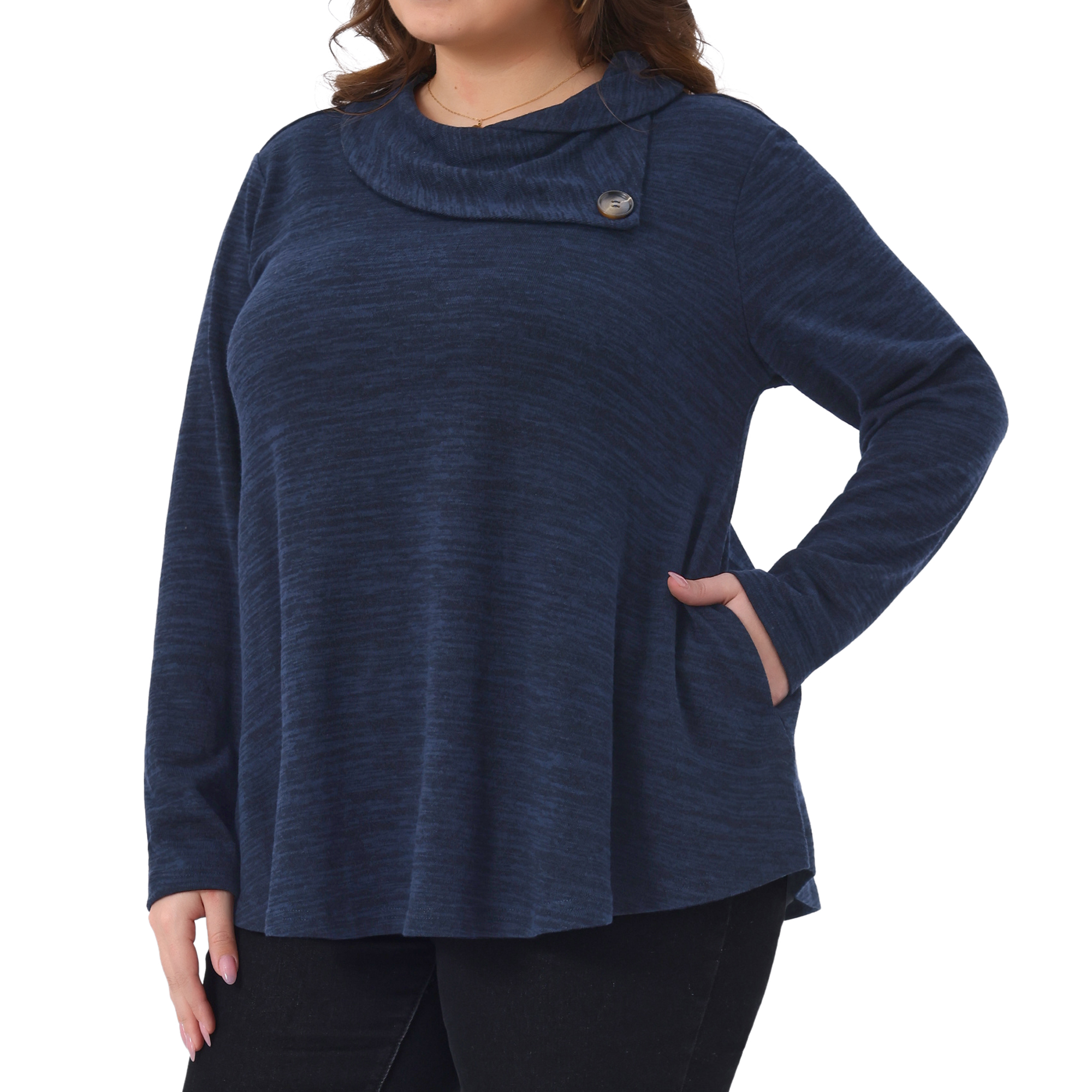 DARING DIVA Women's Plus Blouse Cowl Neck Casual Tunic Tops with Pockets 4X Dark Blue