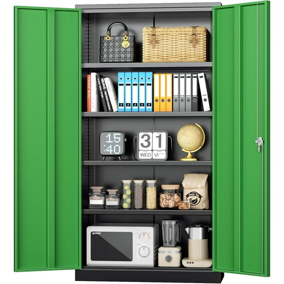 INTERGREAT Metal Storage Cabinet, 72" Locking Storage Cabinets with Doors and 4 Shelves, Tall Tool Storage for Garage, Steel Lockable Cabinet Metal Locker for Home Office, Black Green