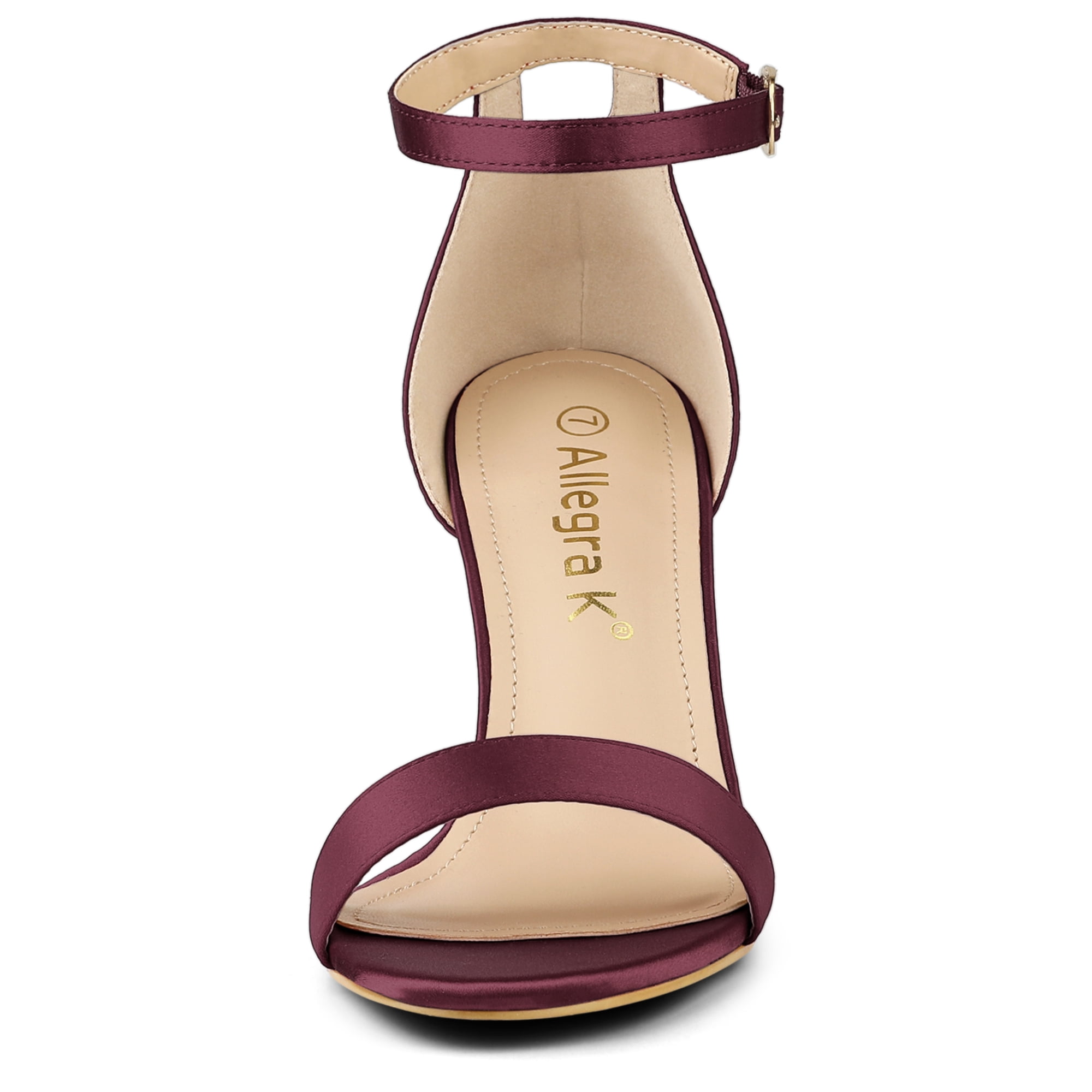 DARING DIVA Women's Satin Ankle Strap Chunky Heels Burgundy 9