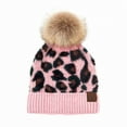 thumbnail image 3 of C.C Leopard Beanie with Plush Pom, Super Soft Knit Hat Beanie for Women and Men, Latte, 3 of 8
