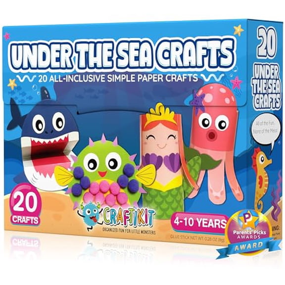 Craftikit® 20 Under the Sea Arts & Crafts Kits for Kids – Mermaid & Sea Animal Paper Crafts for Girls & Boys Ages 4-10 – Preschool Art Supplies & Toddler Craft Set