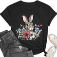 thumbnail image 4 of Mifsaly Short Sleeve T-Shirts Women Leopard Print Easter Bunny Floral Graphic Cotton tops Soft Breathable Relaxed Fit Casual Summer Tees S, 4 of 6