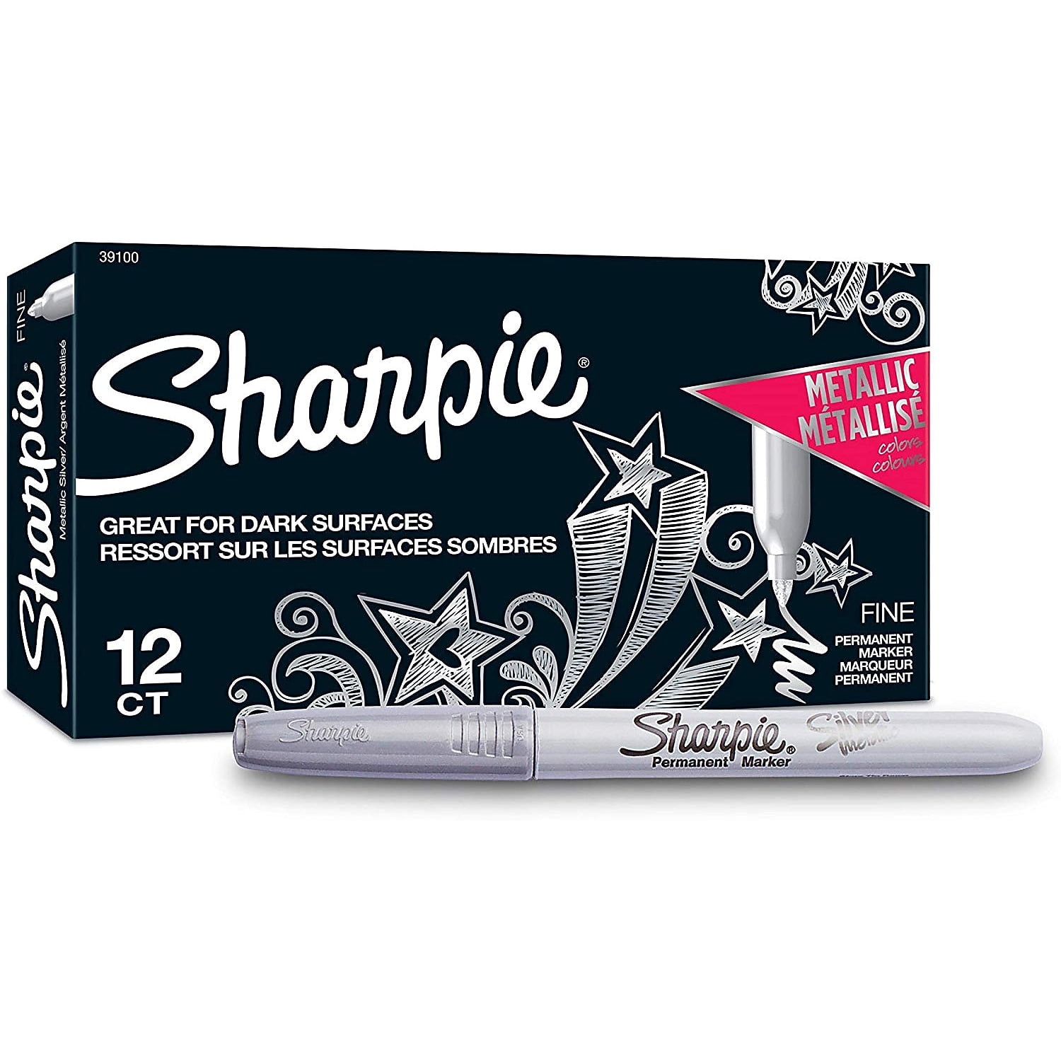 Sharpie Metallic Permanent Marker Fine Point Silver 12/Pack (19365-PK12)
