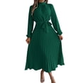 thumbnail image 1 of Robe Maxi en Velours à Volants Superposés, Col en V Manches Longues Ceinturée avec Jupe Volumineuse, Robe Vintage Française Dramatique pour Vacances & Galas Vert TG, 1 of 5