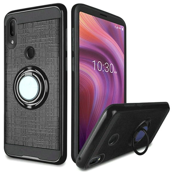 GSA Brushed Matte Hybrid Case w/Ring Stand For Alcatel 3V (2019) - Black
