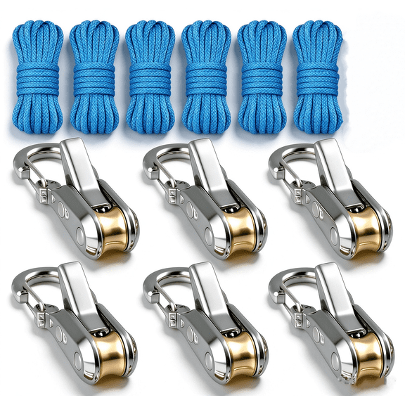 6 Pack Retractable Rope with Roller Tensioner, Heavy‑Duty Buckle Accessory Cord, ,for Camping, Boating, Home Storage Outdoor Use,Silver