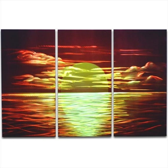Metal Artscape MA10068 24 X 35 in. Red Sunset 3-Paneled Handmade Metal Wall Art