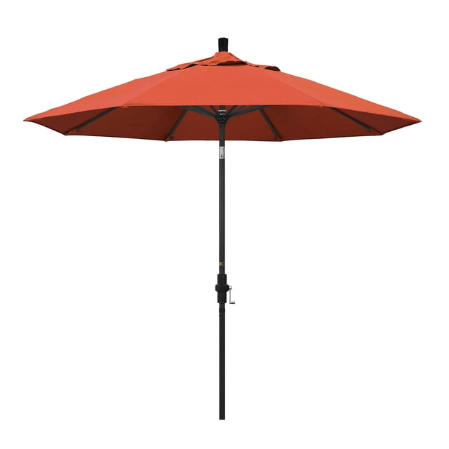 California Umbrella 9' Golden State Series Patio Umbrella With Stone Black Aluminum Pole Aluminum Ribs Collar Tilt Crank Lift With Sunbrella 2A Henna Fabric