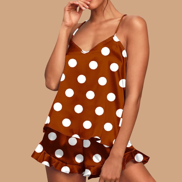Conjunto de pijama de poliéster con tirantes finos y estampado de moda para mujer