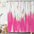 thumbnail image 2 of Hot Pink Shower Curtain, Pink White Gold Brush Strokes Graffiti Oil Painting Modern Art Abstract Bathroom Curtain Waterproof Fabric Machine Washable with Hooks, 84" Wx72 L, 2 of 6