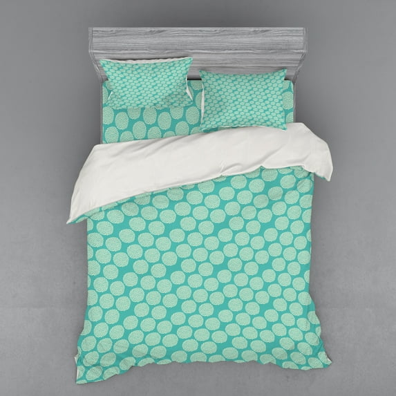 Ambesonne Floral Bedding Set 4 Pcs, Abstract Modern Foliage, Queen, Turquoise and Cream