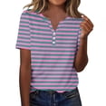 thumbnail image 1 of BVOFAR Womens Trendy Striped Tops 2025 Short Sleeve V Neck Button Shirts Summer Casual Color Block Tunics, 1 of 8