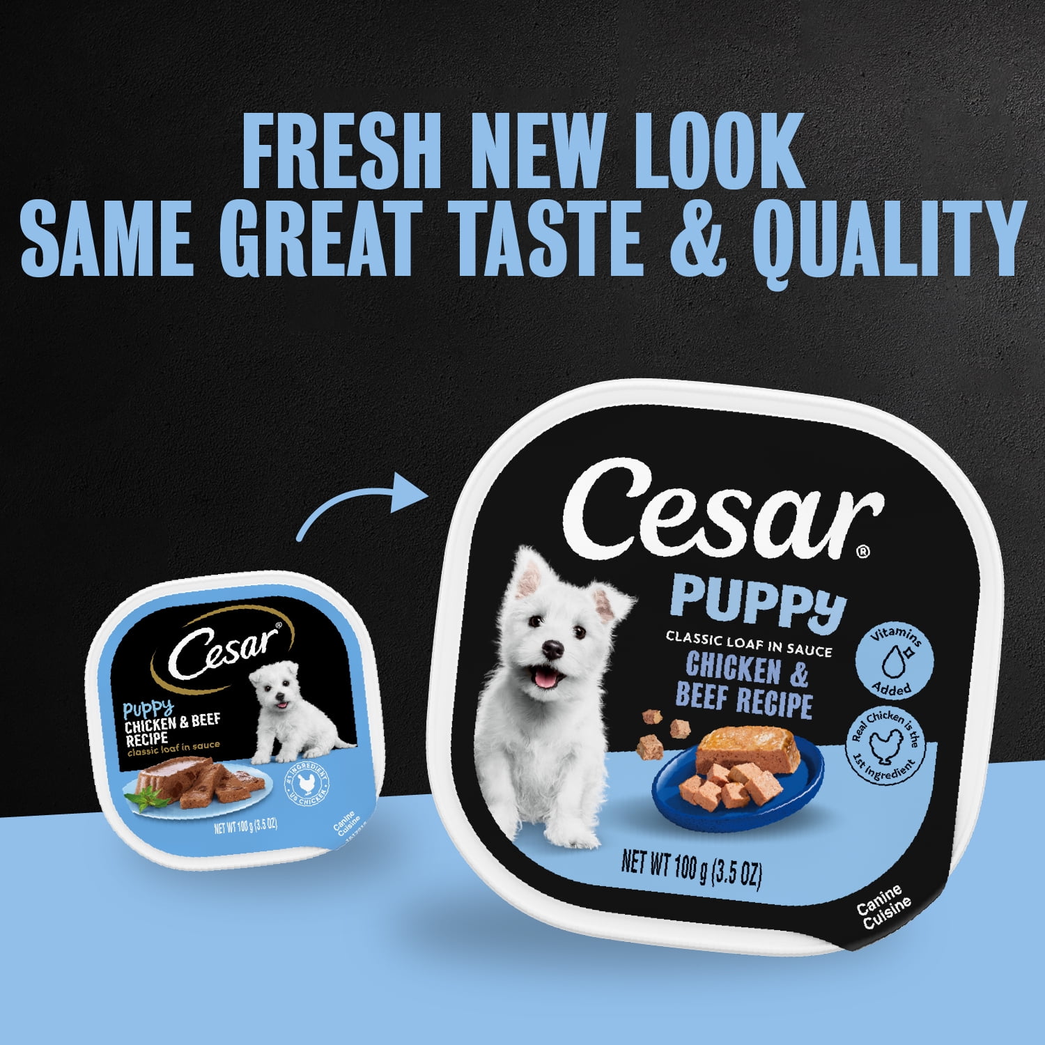(6 pack) Cesar Classic Loaf In Sauce Chicken And Beef Recipe Wet Dog Food For Puppies, 3.5 Oz Tray