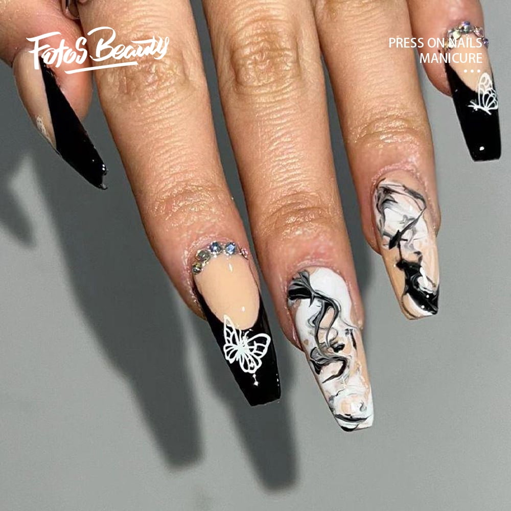 Fofosbeauty 24PCS Fake Press on Nails Coffin Long Fake Nails for Girls