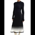 thumbnail image 2 of Vestido Tipo Suéter de Larga con Dobladillo A Rayas y Bloques de Color para Mujer, Plisado, Corte en A, de Punto Acanalado Negro M, 2 of 10