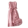 thumbnail image 2 of AOOCHASLIY Ladies Dress Gauze Round Neck Dress, Casual 3/4 Sleeve Dress For Spring & Summer, Women's Simple Dress, 2 of 5