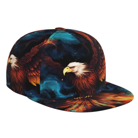 Baseball Cap Flat Bill Hat Adjustable Brim Trucker Hats Snapback , Eagle Fire Starry Flaming
