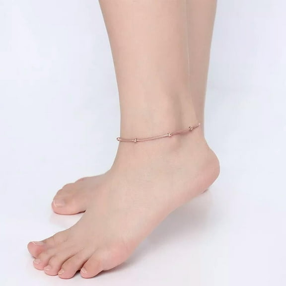 2mm Rose Gold Beads Anklet Chain Stainless Steel Women's Polished Foot Bracelet