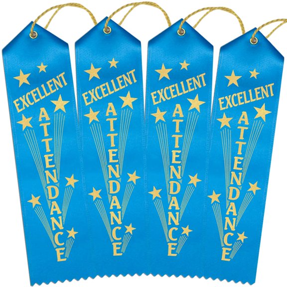 RibbonsNow Excellent Attendance Ribbons - 100 Island Blue Ribbons with Card & String