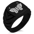 thumbnail image 1 of Stainless Steel Kawari Kocho Butterfly Kamon Crest Chevron Pattern Biker Style Polished Ring, 1 of 1